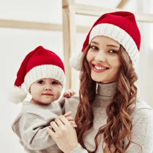 2023 Knitted Christmas Hat Cute Pompom Adult Child Soft Beanie Santa Cap New Year Party Kids Gift Navidad Natal Noel Decoration