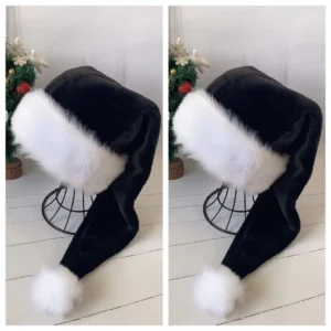 2 pcs Black Santa Hat - Adults Deluxe Black And White Xmas Christmas Hat Pack