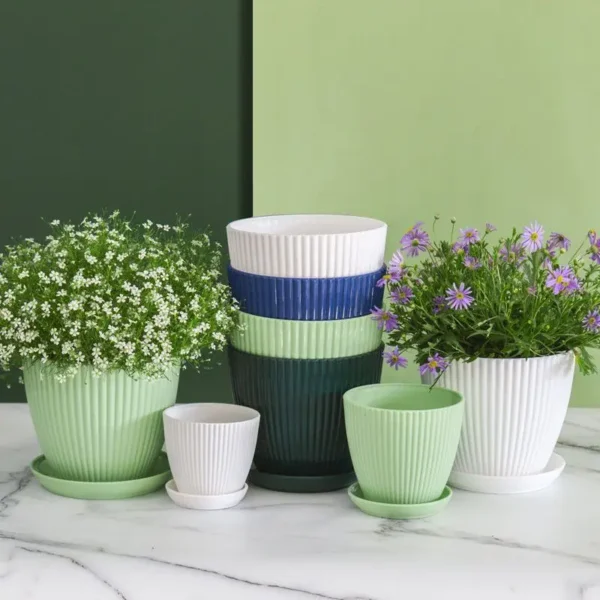 Home Garden Pots with Tray Planters Flower Plant Pots Multi Color Flower Seedling Nursery Pots with Tray for Outdoor Indoor FU - Image 5