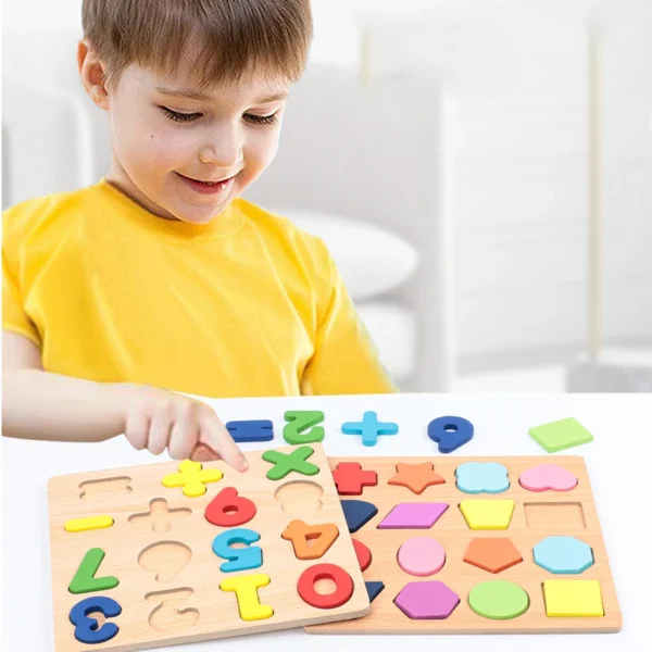 Kids Alphabetic Arithmetic Number Geometric Shapes Wooden Puzzle Montessori Preschool Learning Educational Game Toy for Children - Image 2