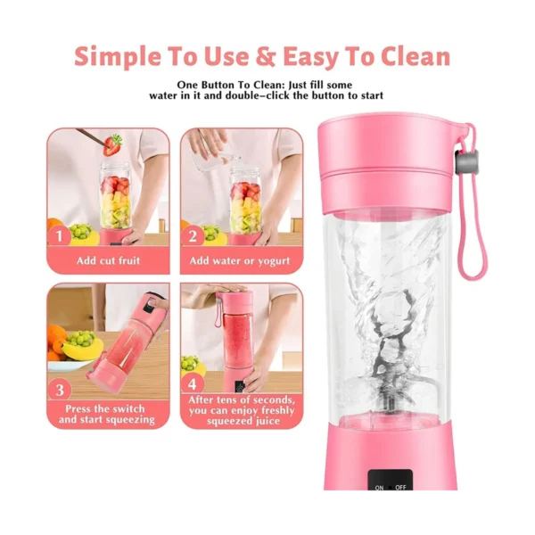 Portable Blender Mini Blender for Shakes and Smoothies Rechargeable USB 380Ml Traveling Fruit Juicer Cup with 6 Blades - Image 3