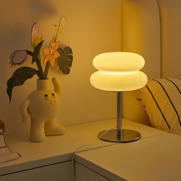 Bedroom bedside lamp creamy style table lamp USB plug tri color dimming living room study atmosphere light - Image 2