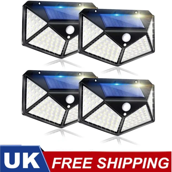 4X 100LED Solar Power PIR Motion Sensor Wall Lights Outdoor Garden Security Lamp