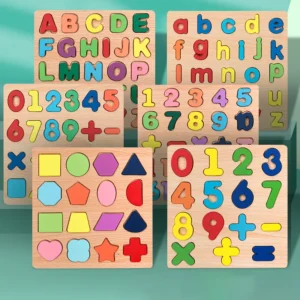 Kids Alphabetic Arithmetic Number Geometric Shapes Wooden Puzzle Montessori Preschool Learning Educational Game Toy for Children