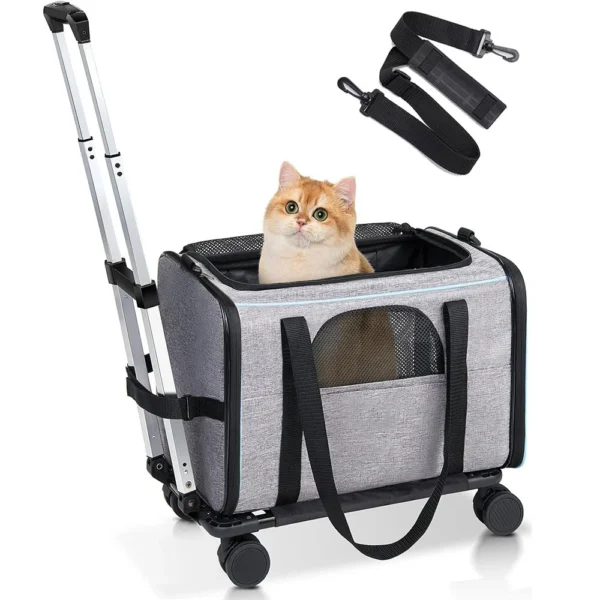 Pet Trolley Bag Detachable Rolling Carrier for Small Dogs Cats Portable Pet Travel Carrier with Telescopic Handle and Shoulder - Image 2